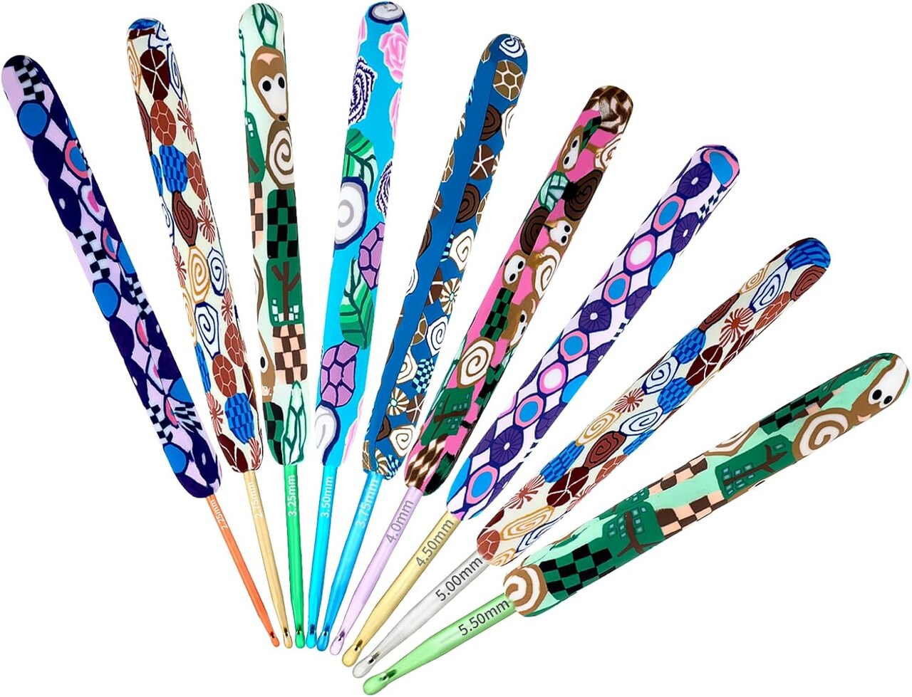 9-Piece Ergonomic Crochet Hook Set – Soft Grip with Cartoon Patterns, Ideal for Arthritis & Beginners